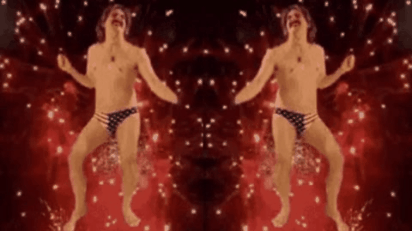 4th of July Fireworks Double Dancing Man in Red White and Blue Speedo
