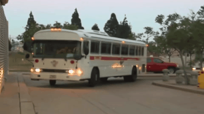 Busses pulling into Boot Camp at MCRD - Marine Corps Recruit Depot